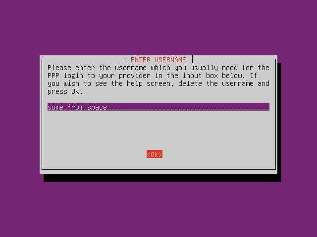 Enter username for dial