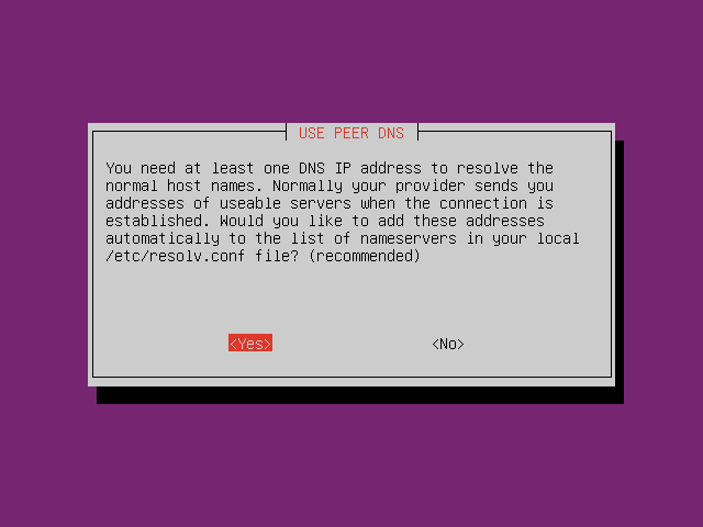 Confirm to use peer DNS